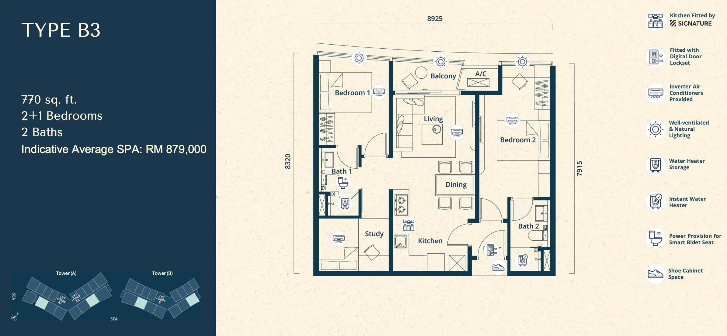 The Eclipse Type B3 2+1 Rooms 770 sq ft 2+1 rooms 770 sqft floor plan