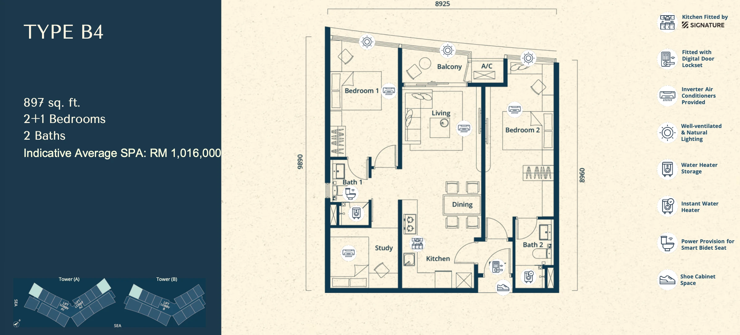 The Eclipse Type B4 2+1 Rooms 897sqft 2+1 rooms 897 sqft floor plan