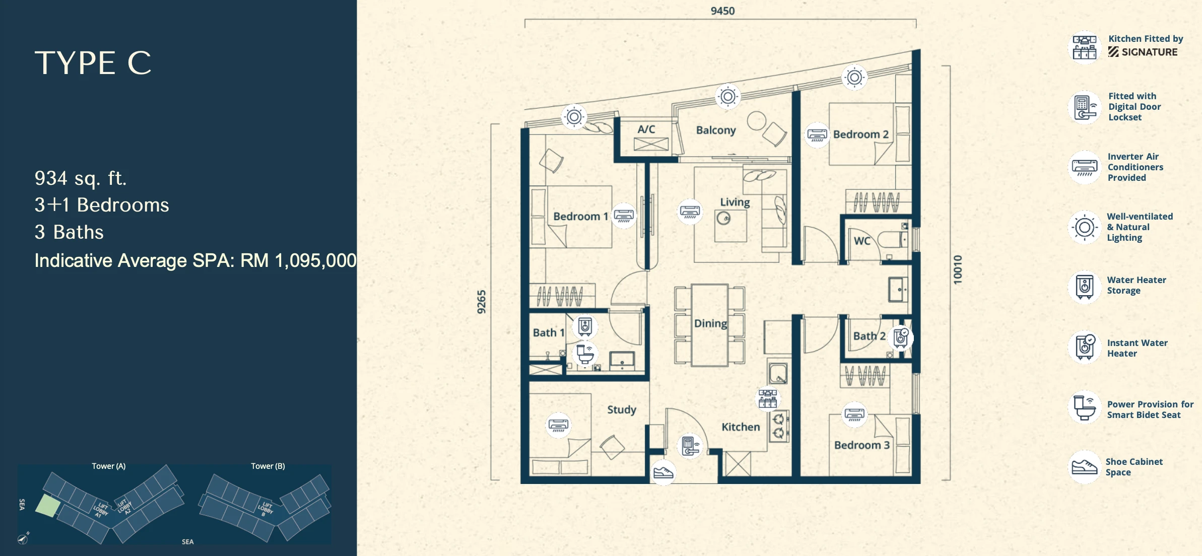 The Eclipse Type C 3+1 Rooms 934 sq ft 3+1 rooms 934 sqft floor plan