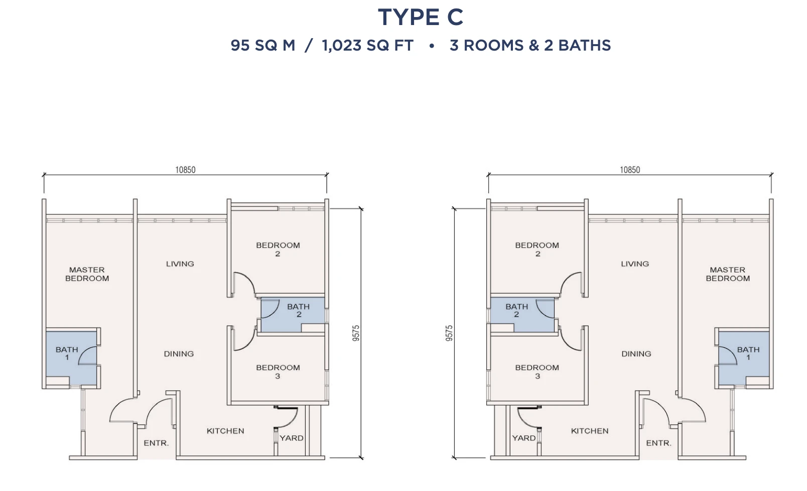 Veranda Residences 2 Type C 3 Rooms 1023 sq ft 3 rooms 1023 sqft floor plan