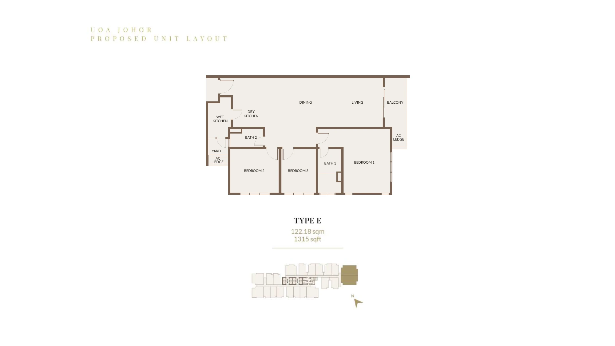 Aethera Residences Type E 3 bedrooms 1315 sqft floor plan