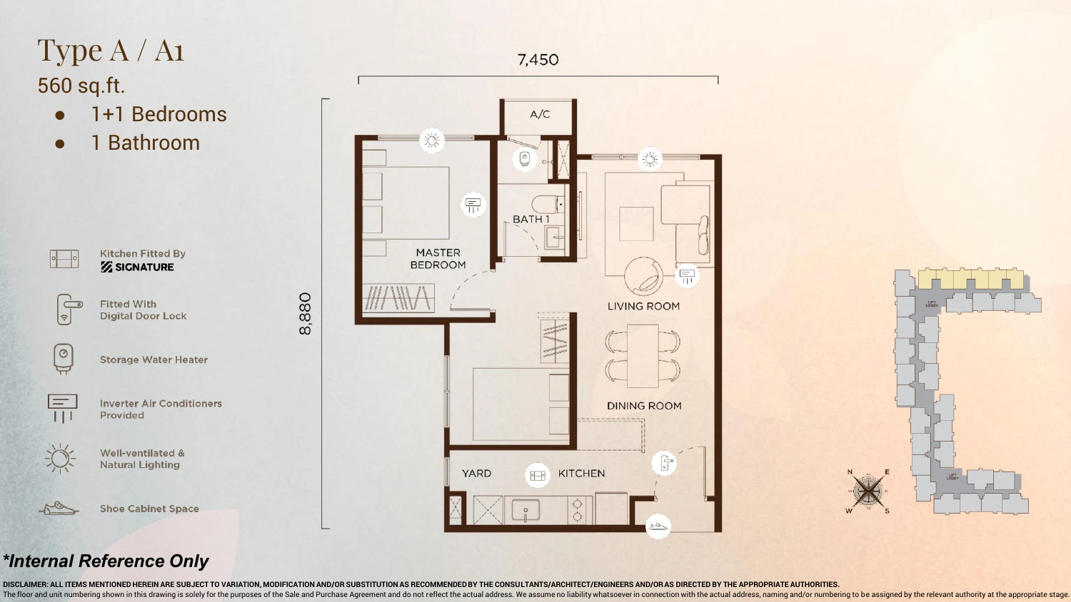 Amberwood Resort Residence Type A / A1 1+1 bedroom 560 sqft floor plan