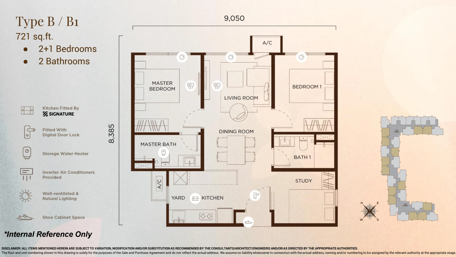 Amberwood Resort Residence Type B / B1 2+1 bedrooms 721 sqft floor plan