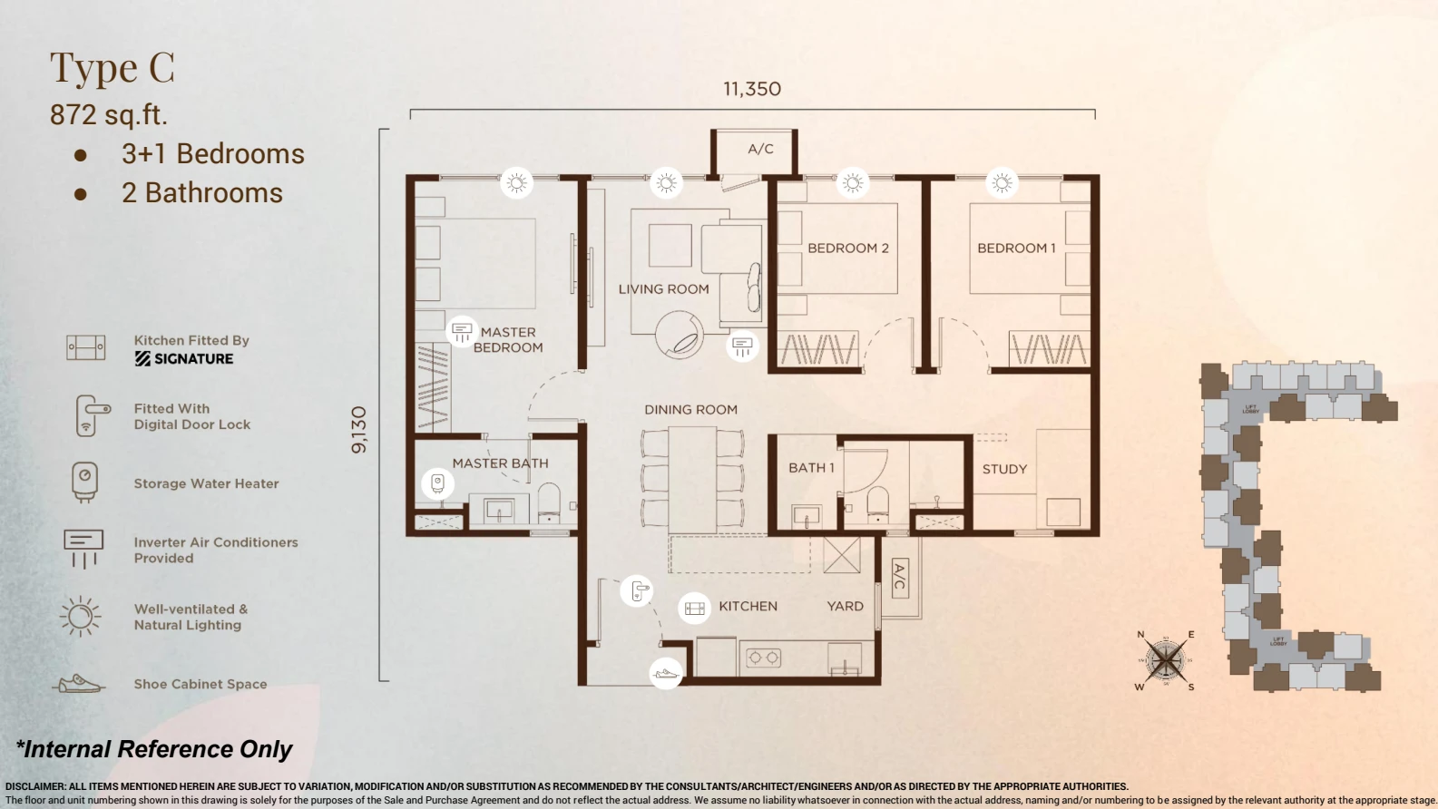 Amberwood Resort Residence Type C 3+1 bedrooms 872 sqft floor plan
