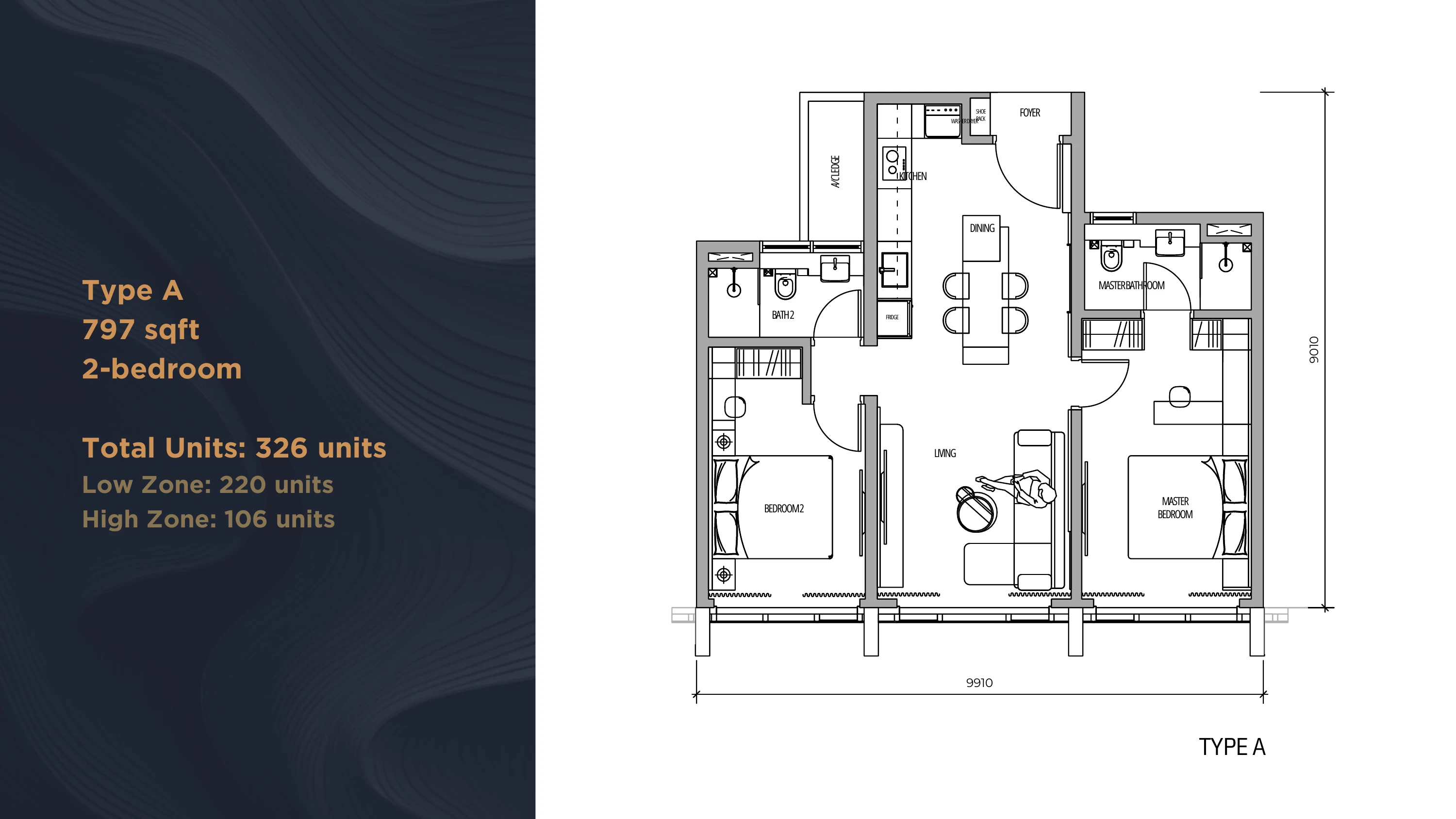 Arden Residence Type A 2 bedrooms 797 sqft floor plan