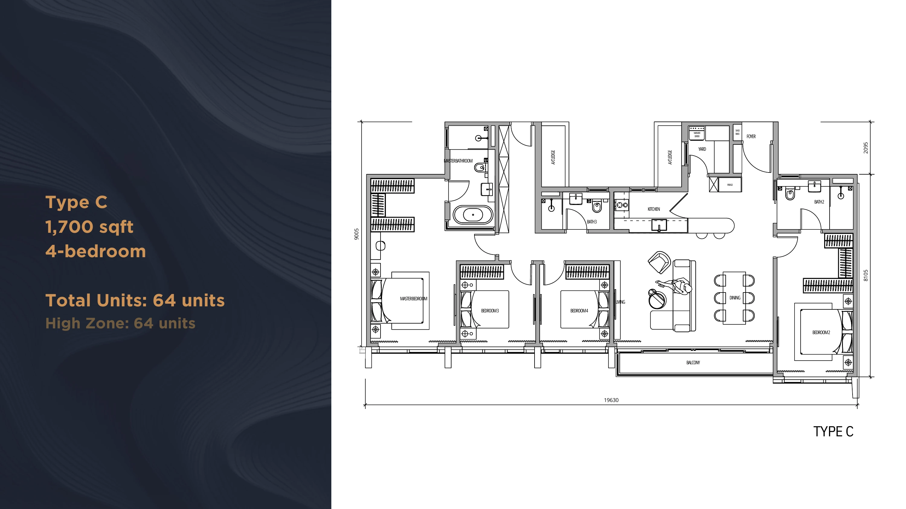 Arden Residence Type C 4 bedrooms 1700 sqft floor plan