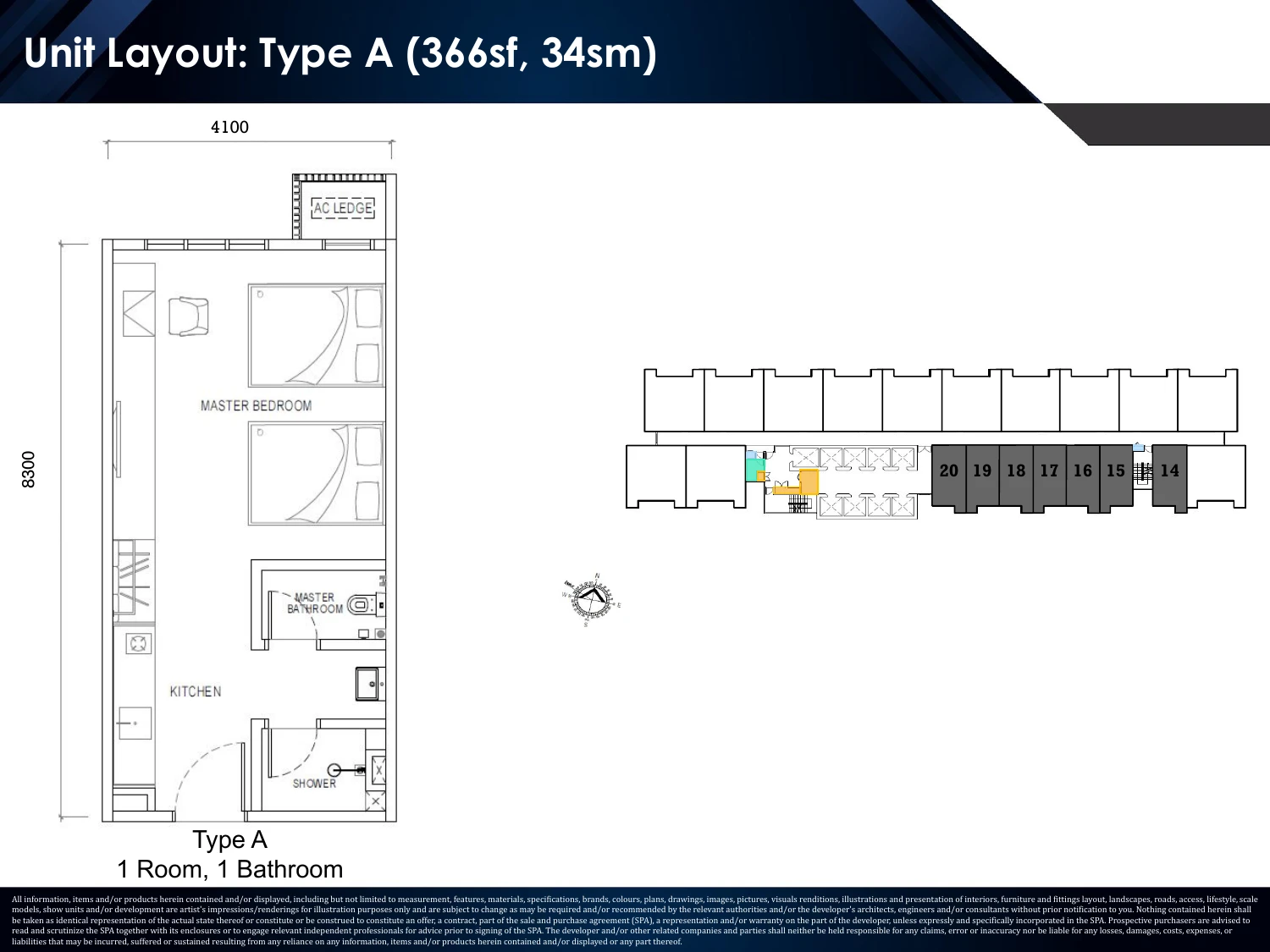 Causewayz Square · Axis Axis Tower Type A Studio 366 sqft floor plan