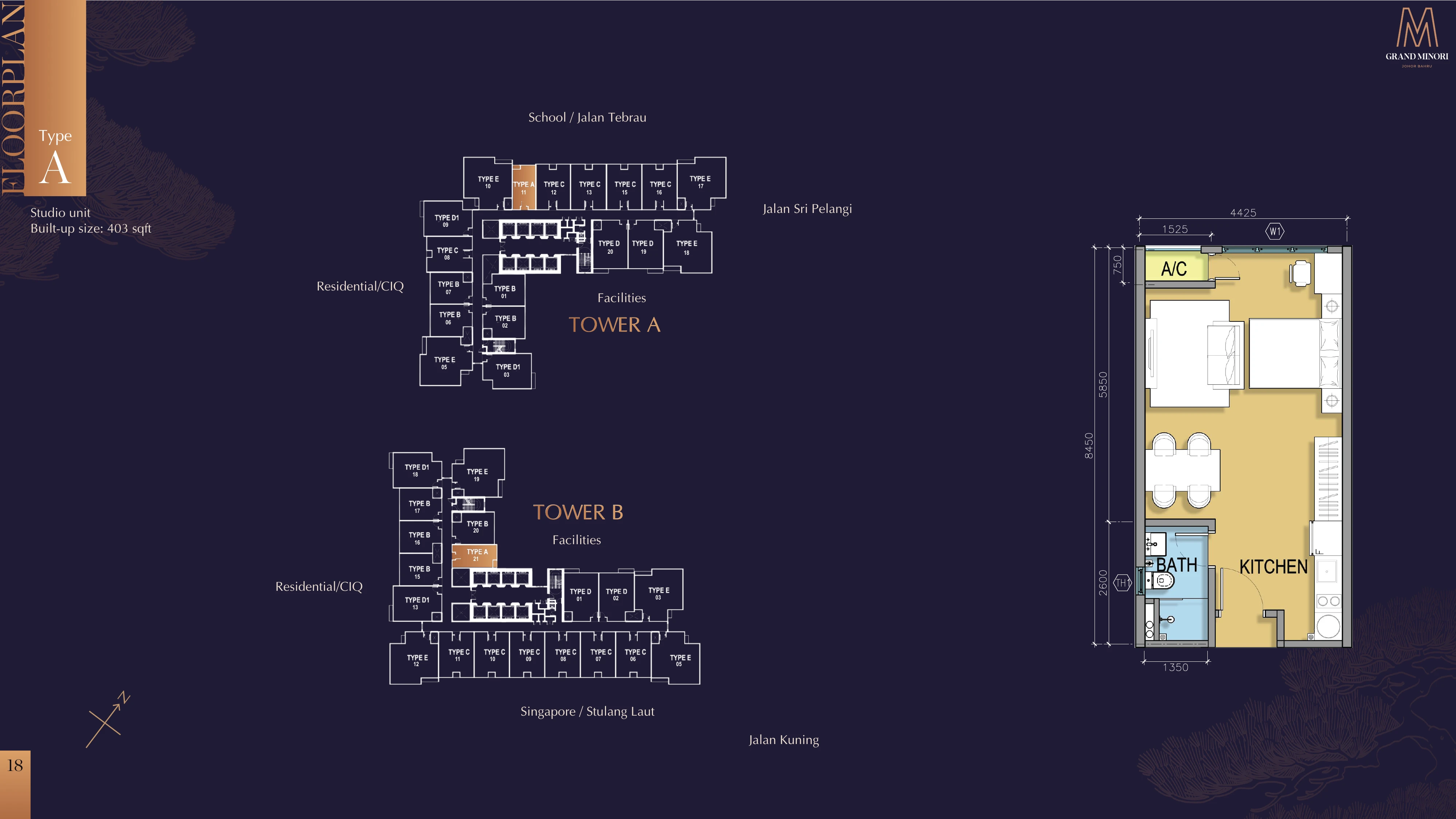 M Grand Minori Type A Studio 403 sqft floor plan