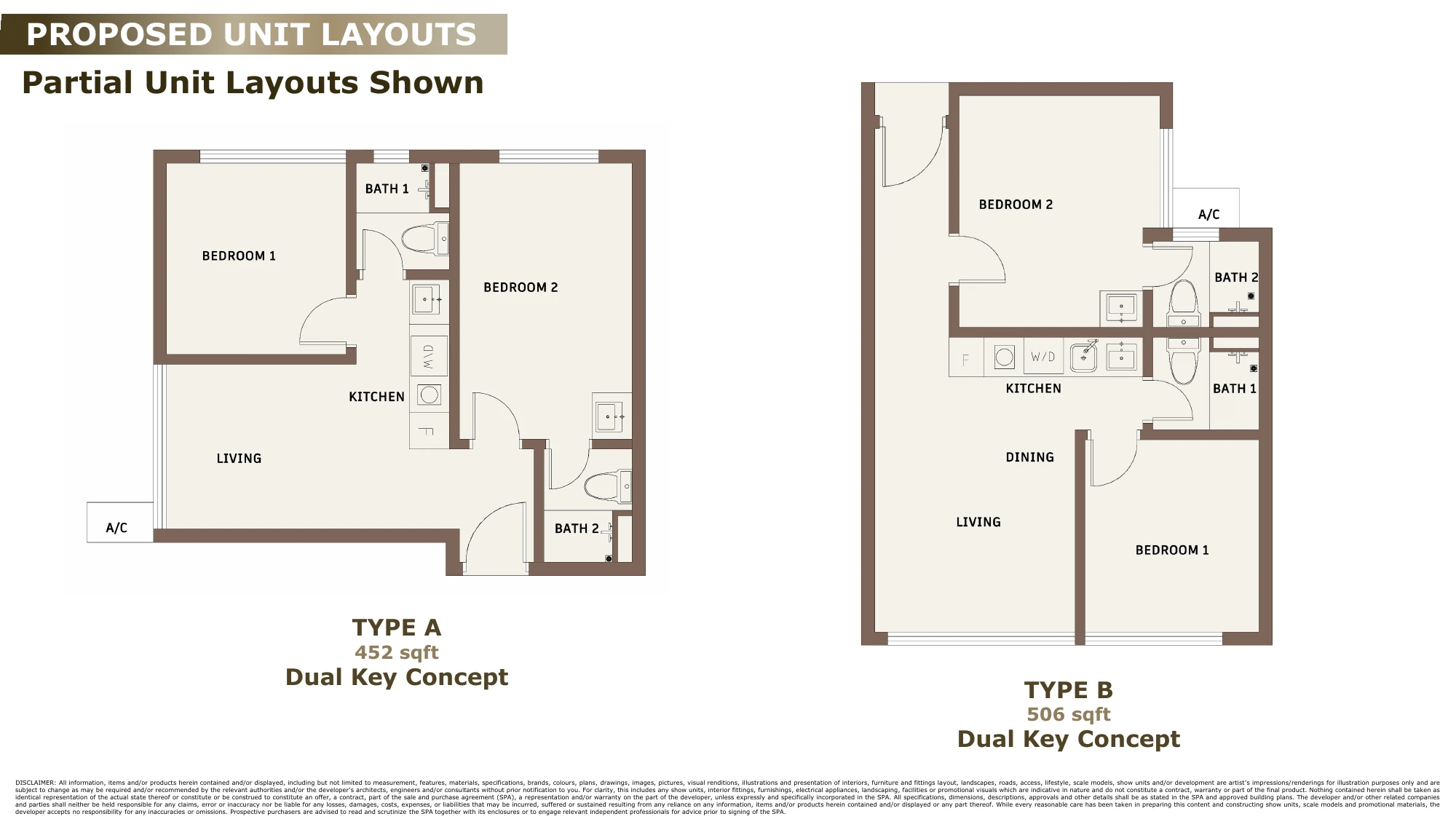 Sky One Type A 2 bedrooms · dual key 452 sqft floor plan
