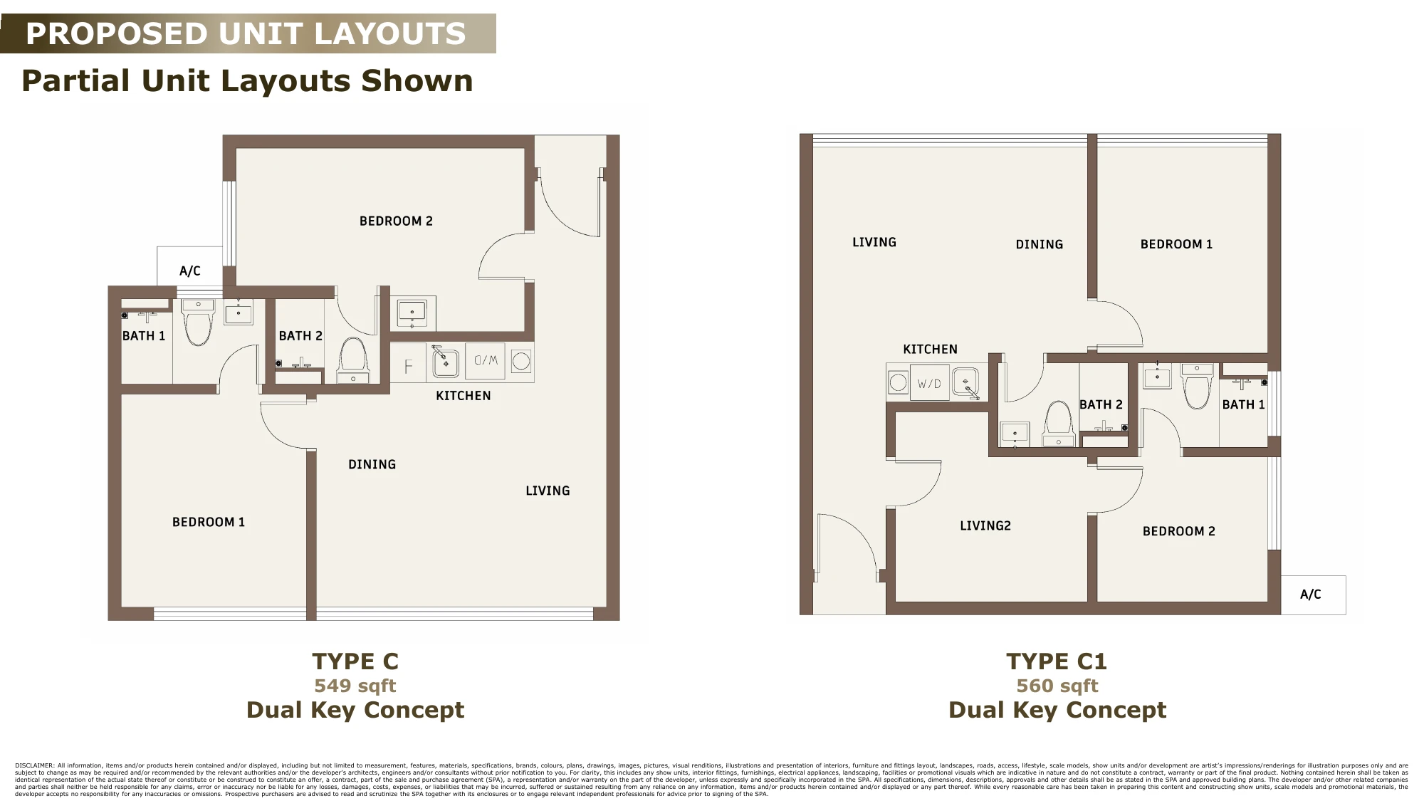 Sky One Type C 2 bedrooms · dual key 549 sqft floor plan