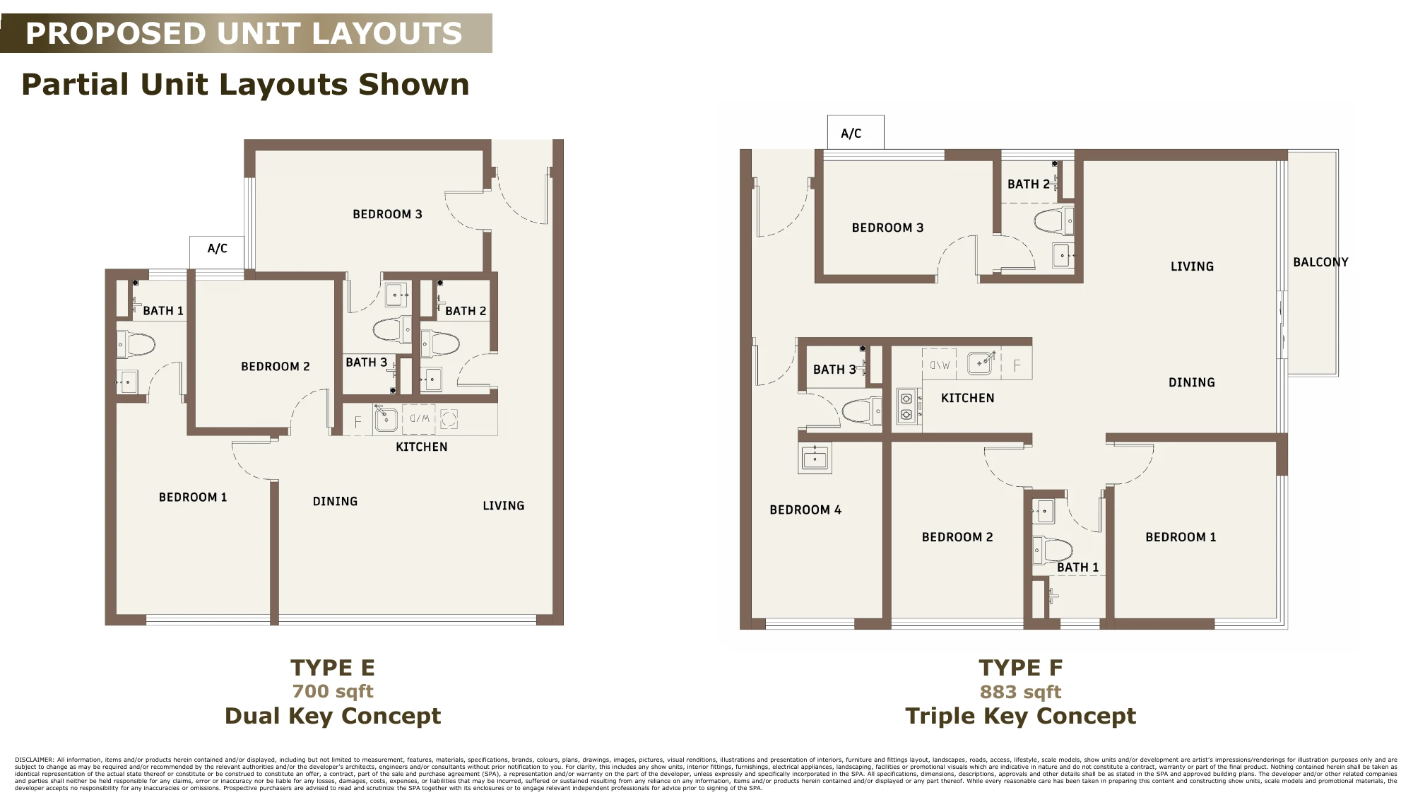 Sky One Type E 3 bedrooms · dual key 700 sqft floor plan